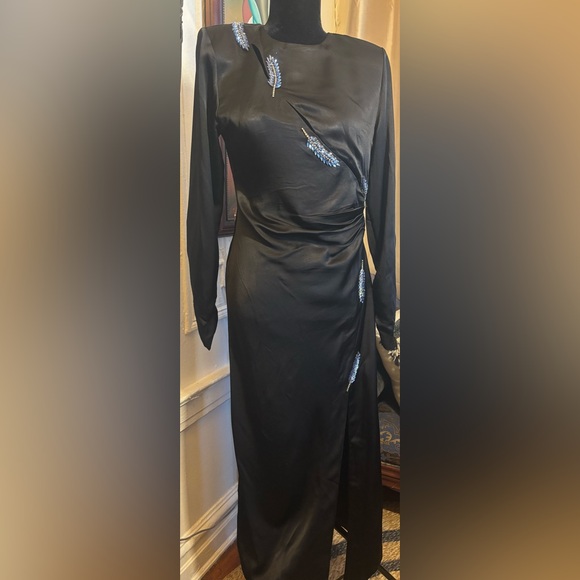 ZARA NEW LEAF SATIN EFFECT DRESS CUT OUT LONG MAXI FITTED SIZE M - Picture 2 of 12